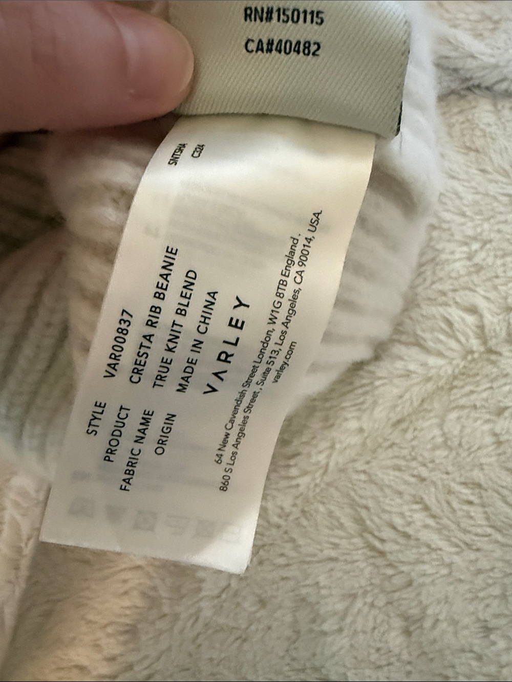Varley Cream Ribbed Knit Beanie - Picture 5 of 5